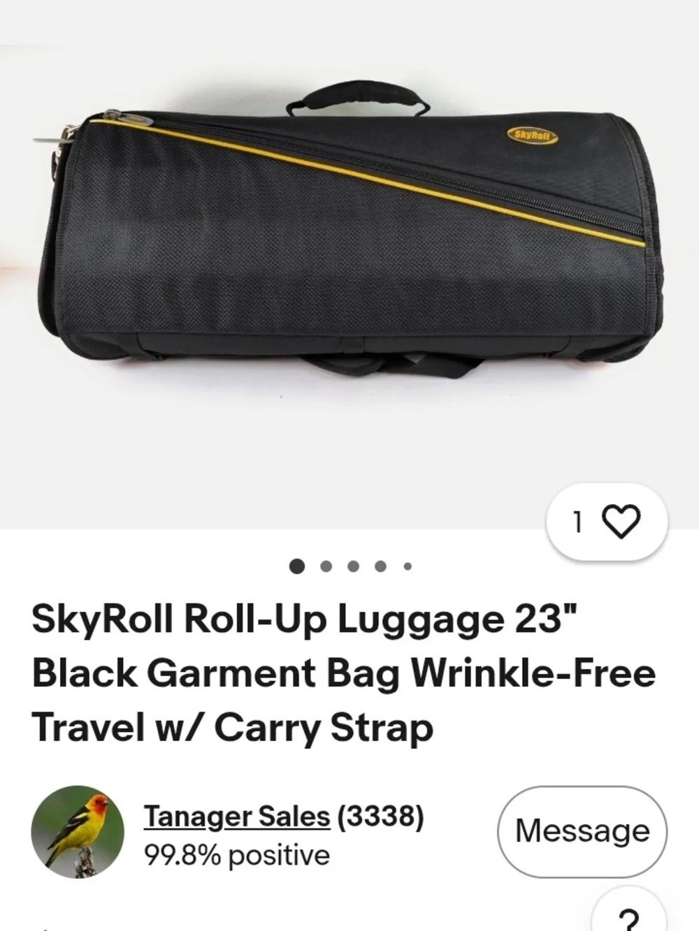Black Roll-Up Travel Garment Bag with Carry Handle